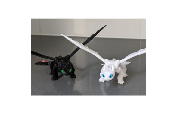 3dreams4U Flexible Toothless Dragon 3D Printed Night Fury and Light Fury Toys, Couple (Black-White)