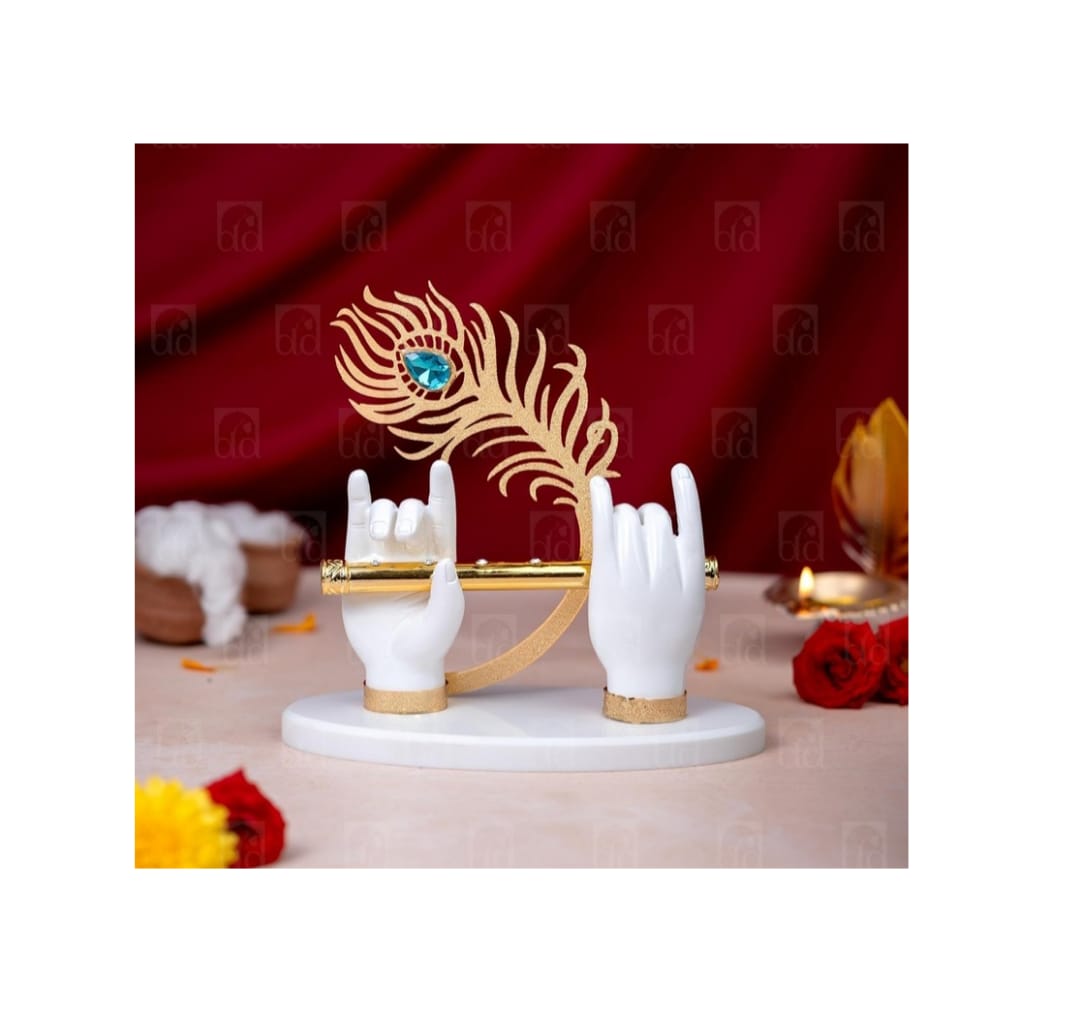 Krishna Hand Idol for Car Dashboard, Pooja Room, and Office Table Showpiece Gift (White, 4.5 Inch)